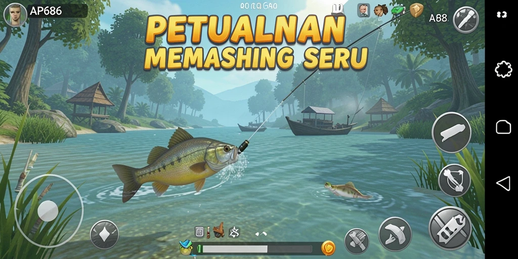 Gameplay menarik dengan pengalaman memancing yang mendebarkan.