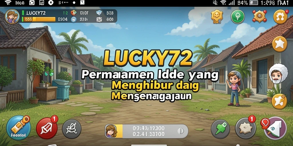 Screenshot gameplay LUCKY72 menampilkan karakter mengumpulkan sumber daya.
